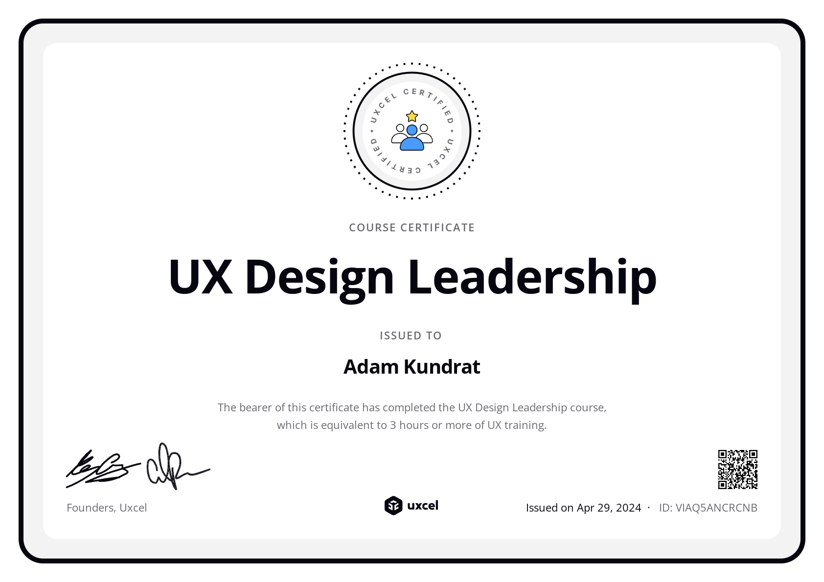 Adam Kundrat's certificate